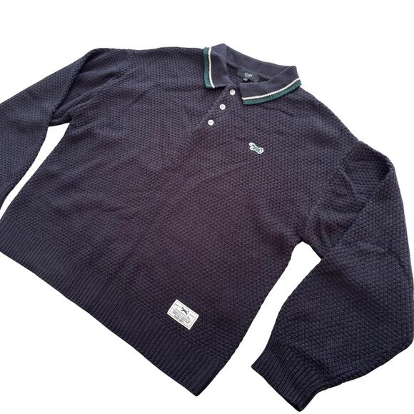 BEAMS HEART Oversized Collared Preppy Polo Sweater in Navy Blue SZ S - Picture 4 of 10